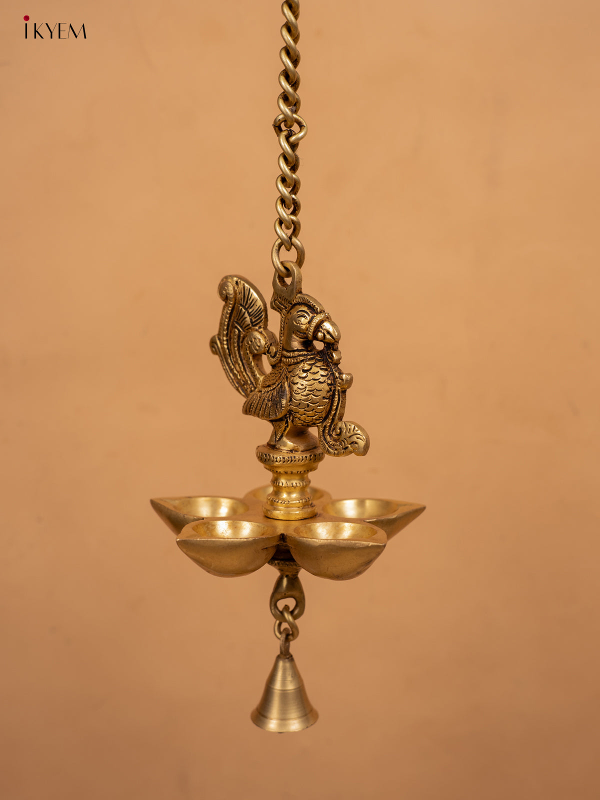 Brass 5-Face Peacock Hanging Diya with Bell - KB12117