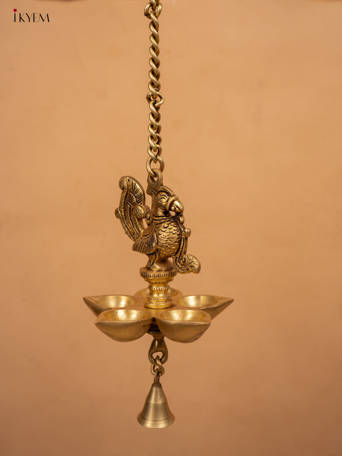 Brass 5-Face Peacock Hanging Diya with Bell - KB12117