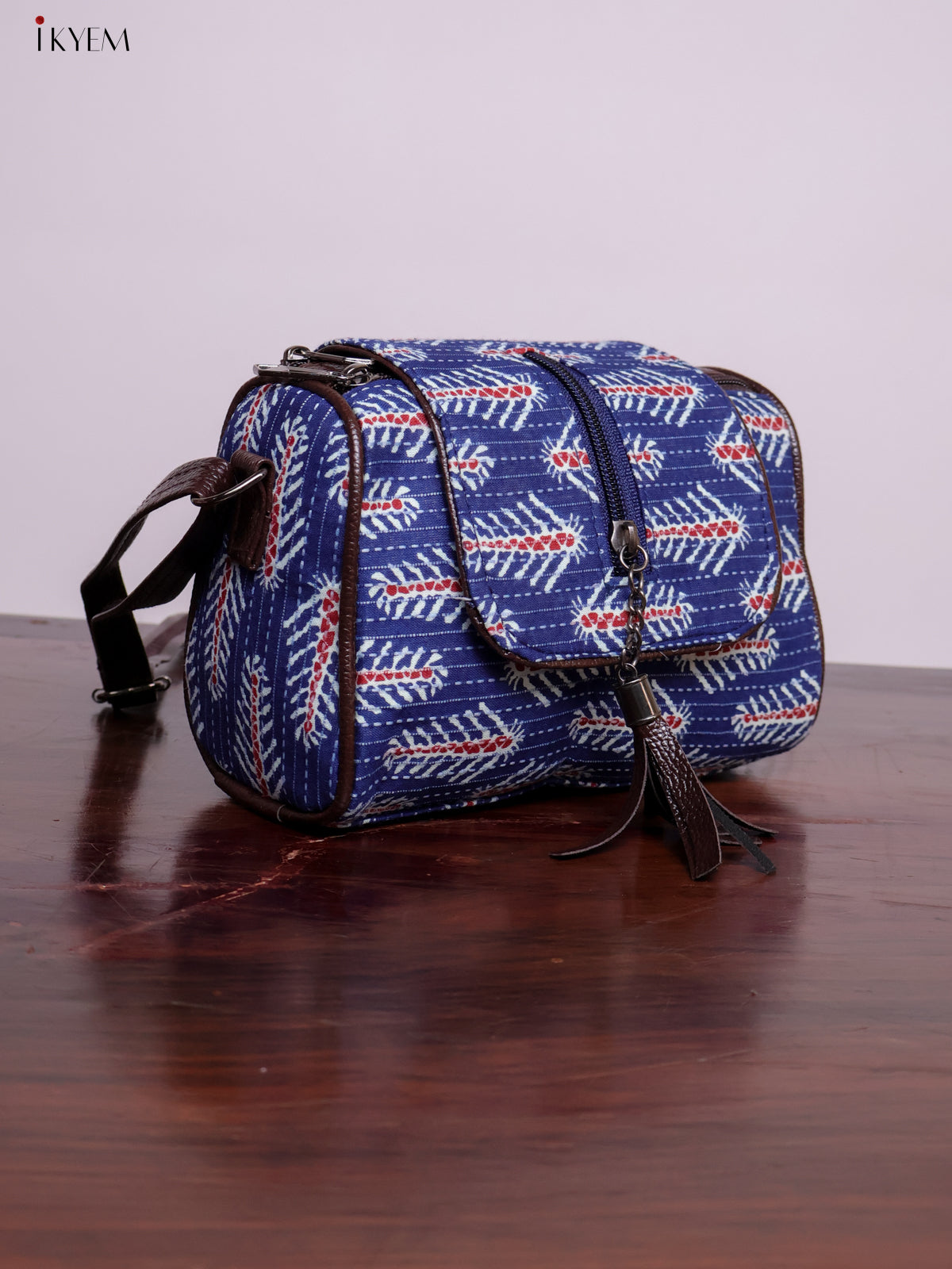 Cotton Printed Sling Bag - Floral Indigo - KL20143