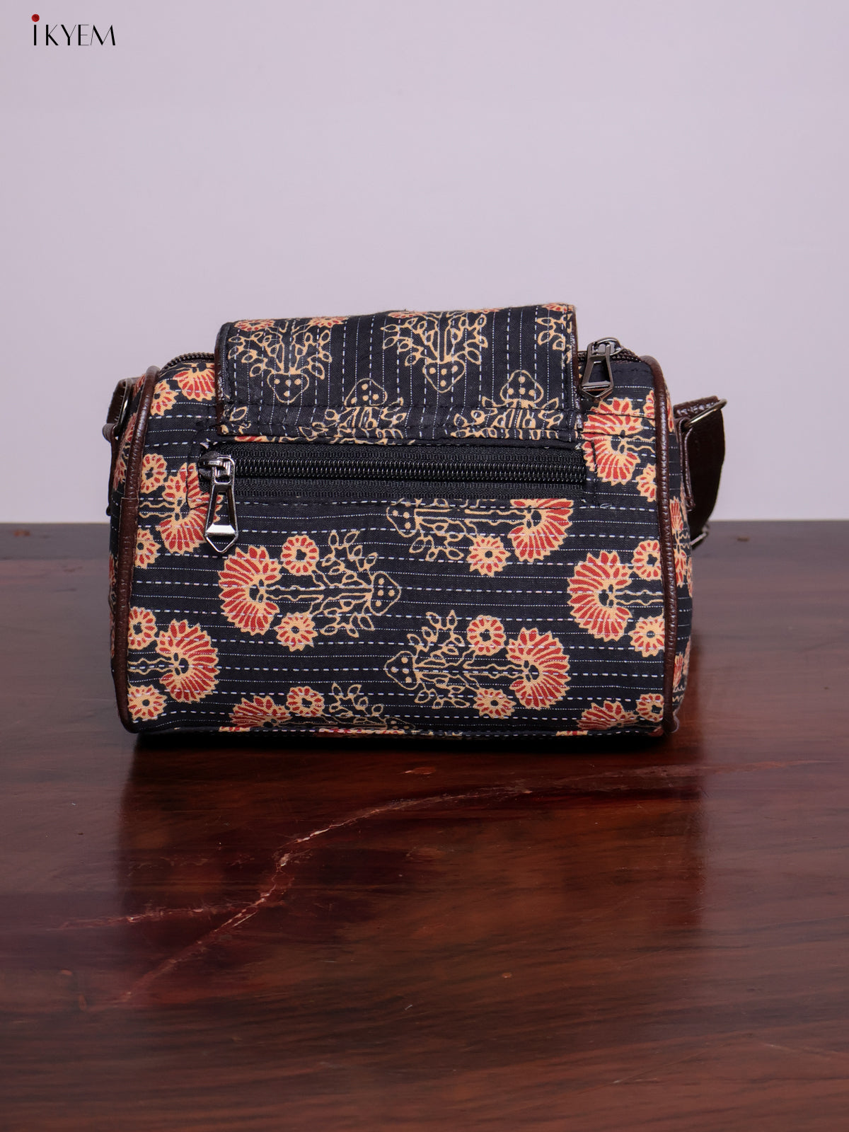 Cotton Printed Sling Bag - Floral Black - KL20142