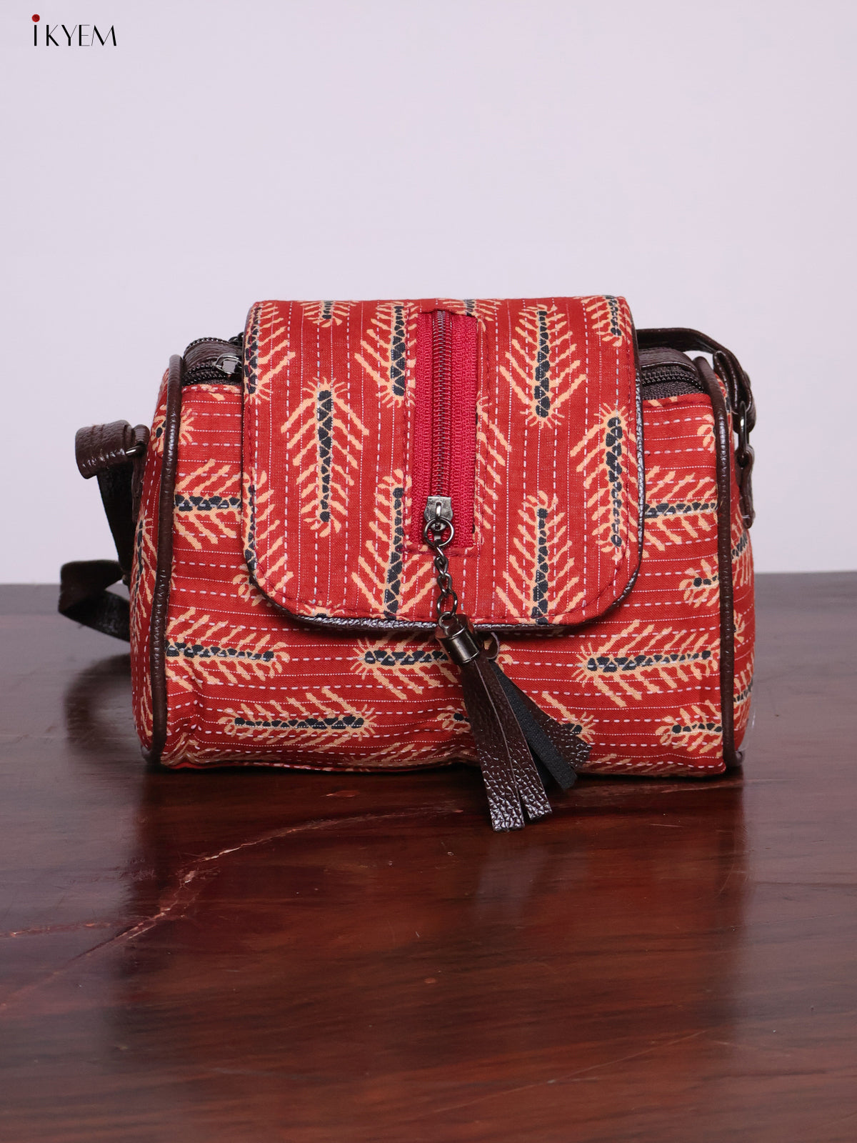 Cotton Printed Sling Bag - Brick Red - KL20136