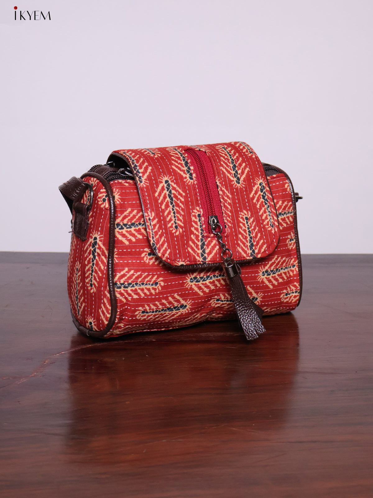 Cotton Printed Sling Bag - Brick Red - KL20136