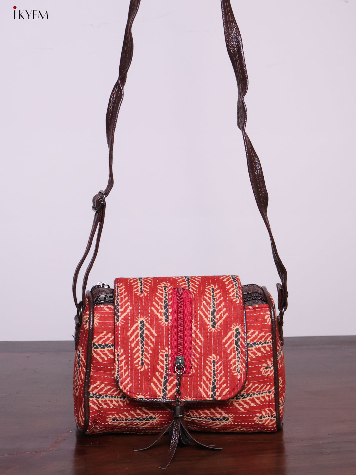 Cotton Printed Sling Bag - Brick Red - KL20136