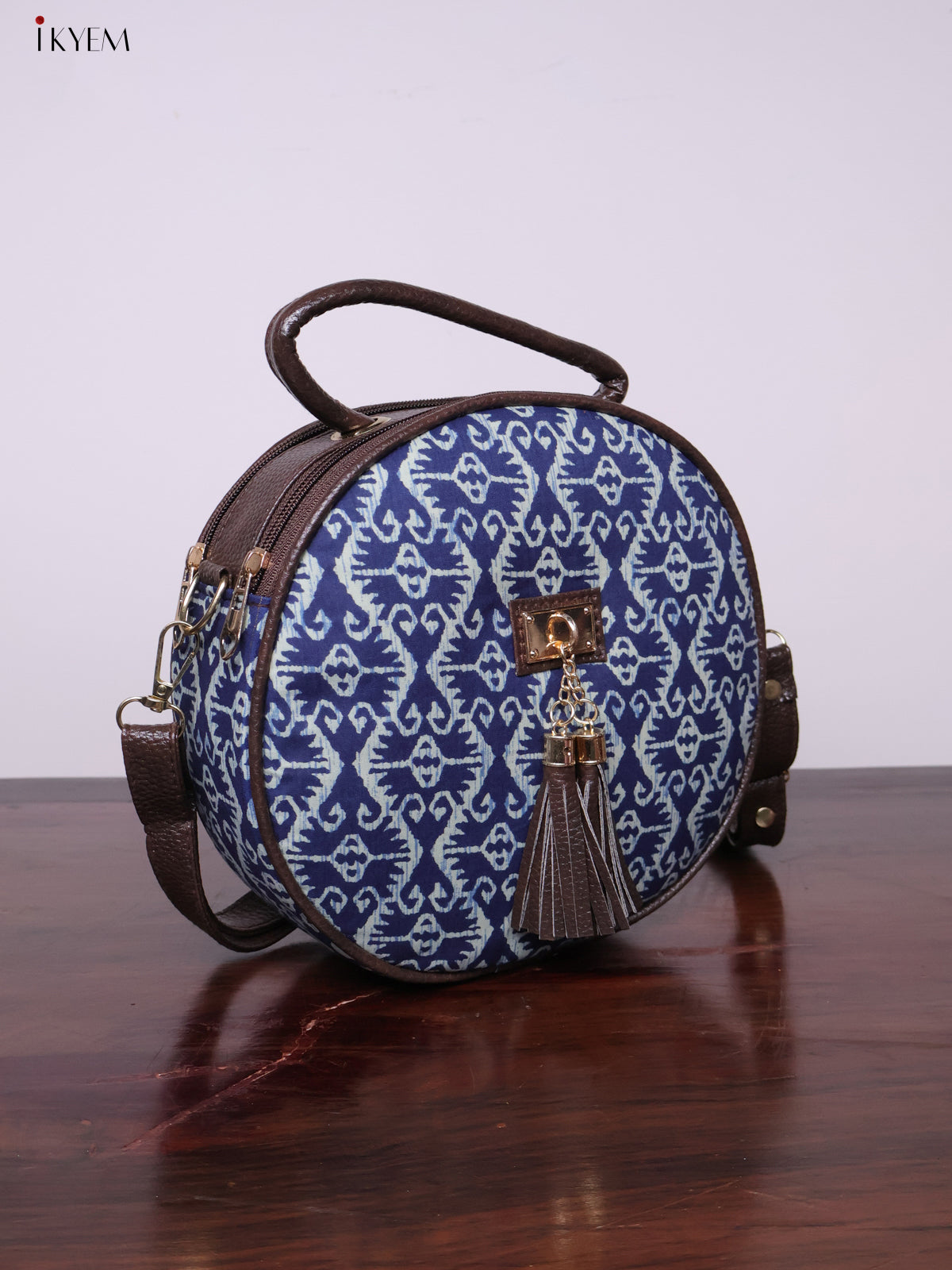 Printed Round Sling Bag - Ajrakh - KL20151