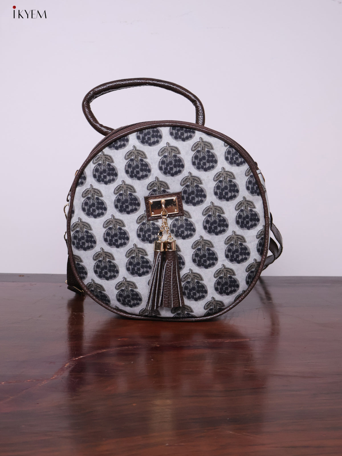 Printed Round Sling Bag - Ajrakh - KL20154