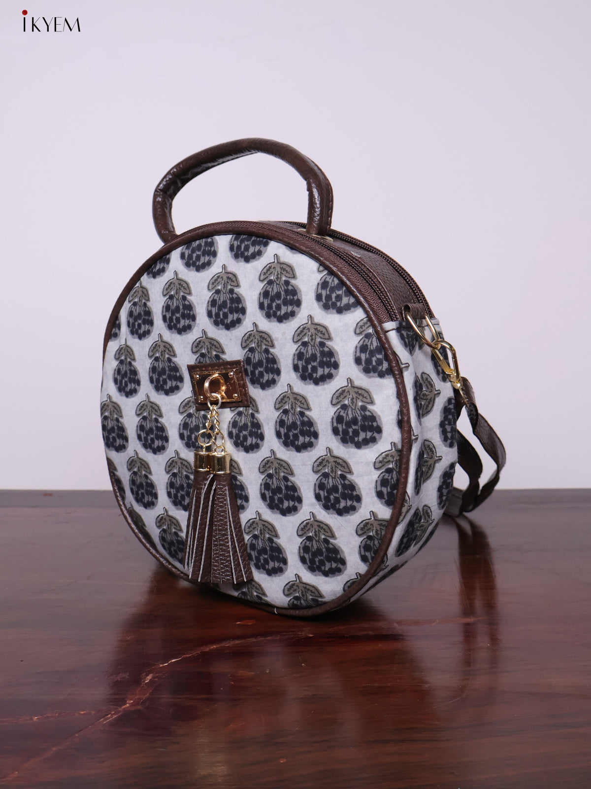 Printed Round Sling Bag - Ajrakh - KL20154