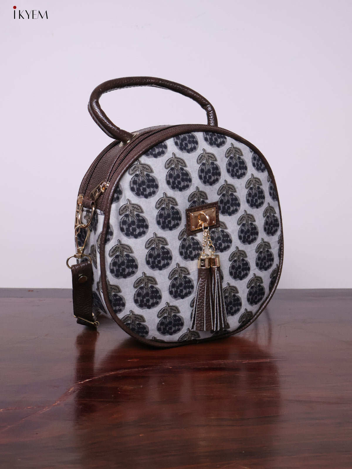 Printed Round Sling Bag - Ajrakh - KL20154