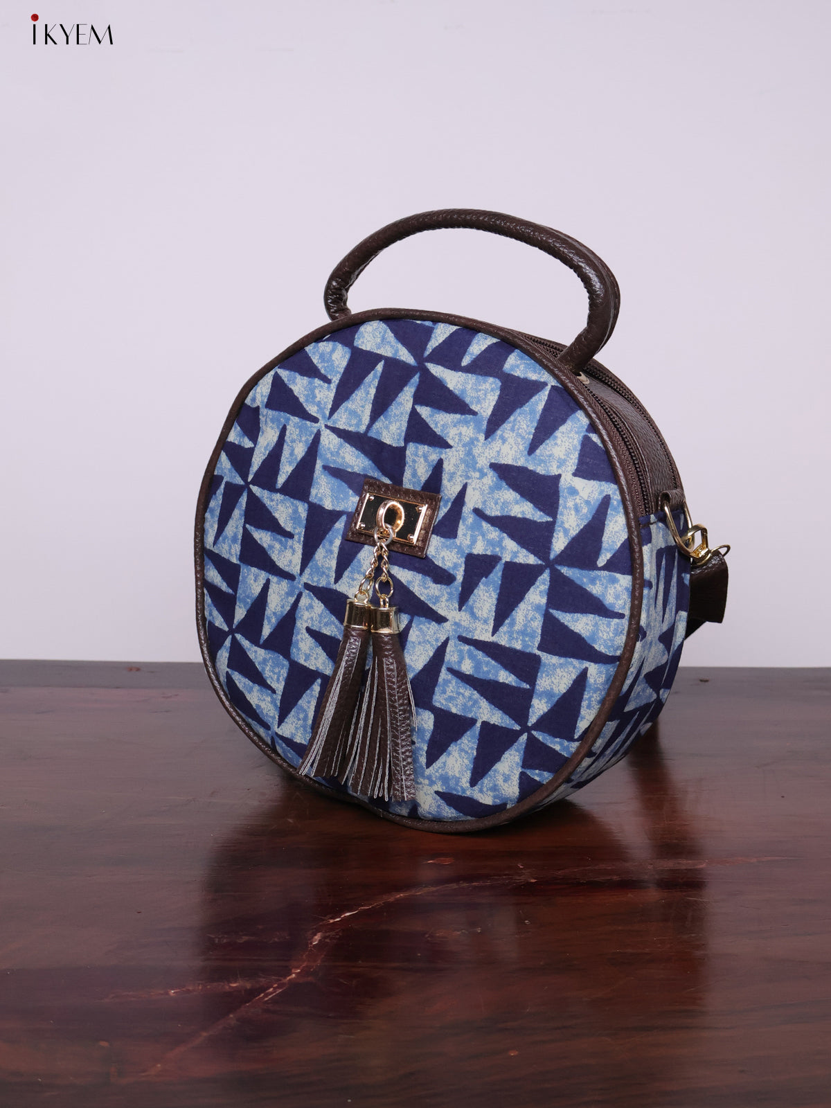 Printed Round Sling Bag - Ajrakh - KL20153