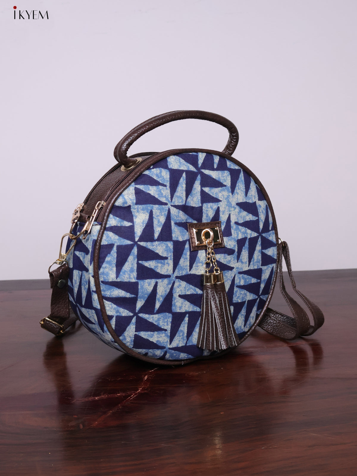 Printed Round Sling Bag - Ajrakh - KL20153