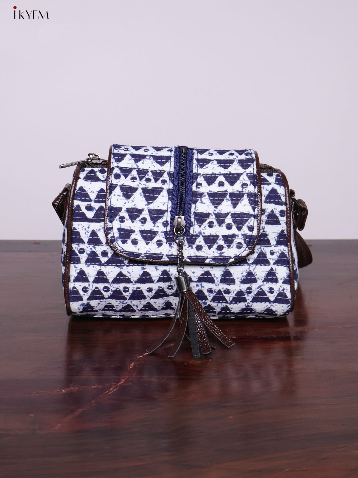 Cotton Printed Sling Bag - Blue & White - KL20138