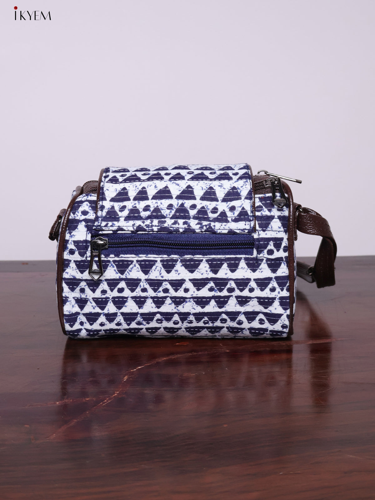 Cotton Printed Sling Bag - Blue & White - KL20138