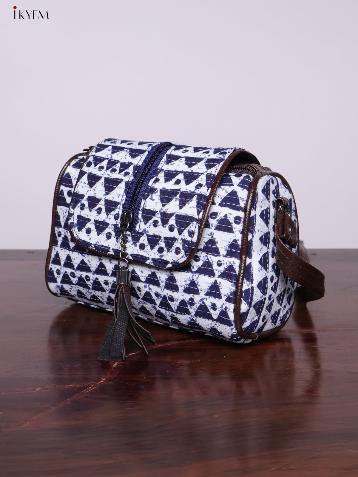 Cotton Printed Sling Bag - Blue & White - KL20138