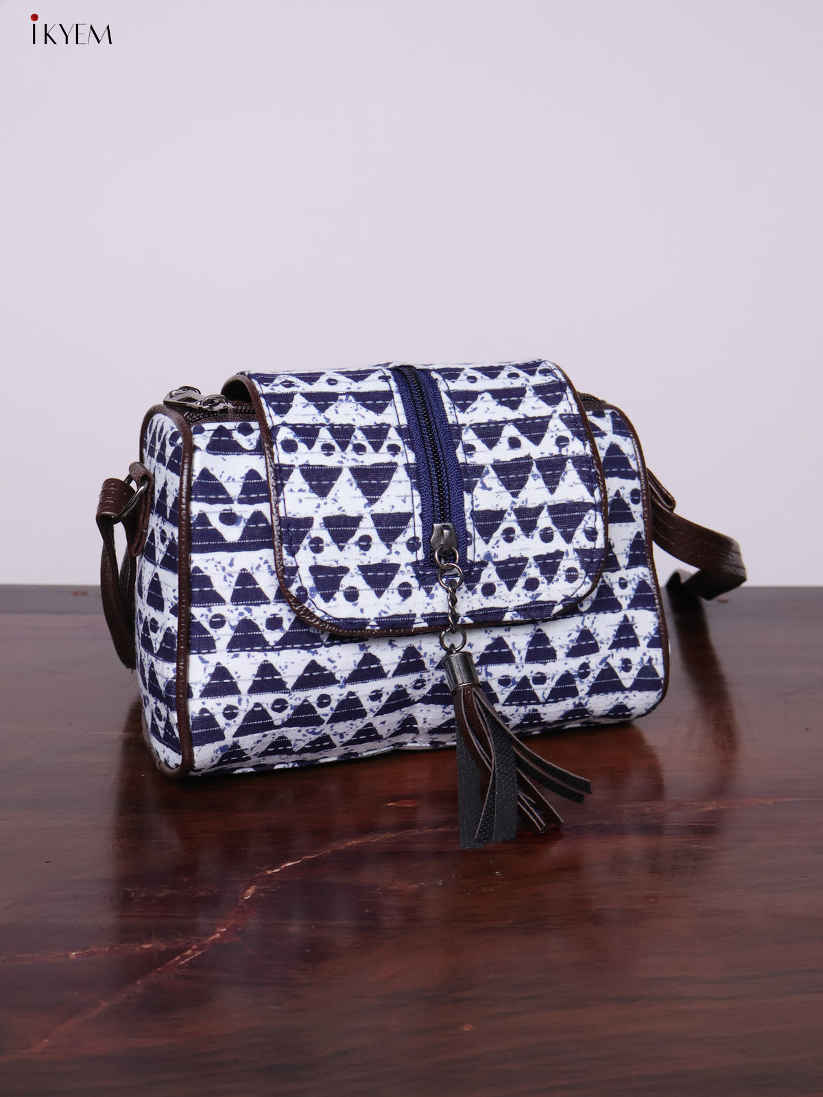 Cotton Printed Sling Bag - Blue & White - KL20138