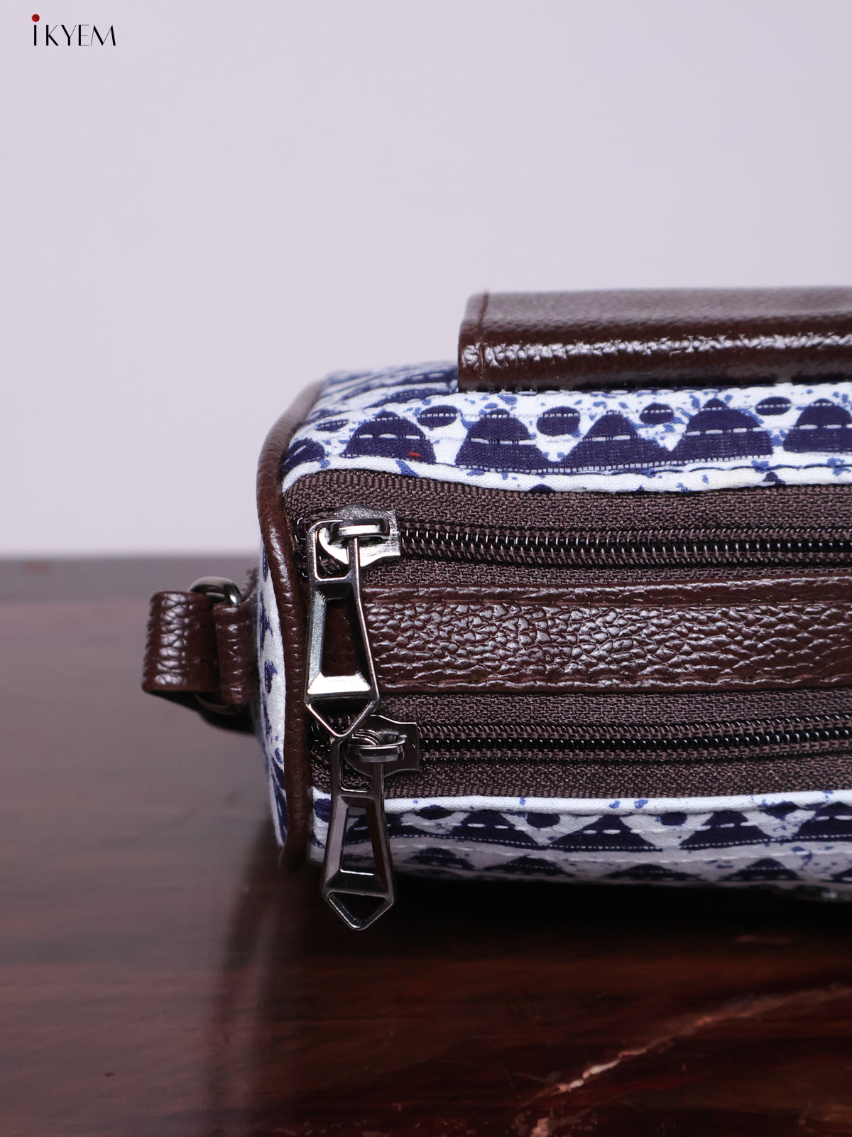 Cotton Printed Sling Bag - Blue & White - KL20138