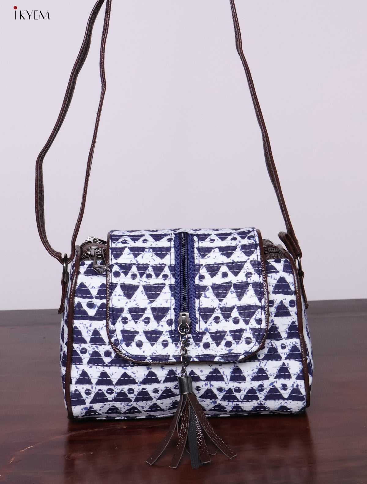 Cotton Printed Sling Bag - Blue & White - KL20138