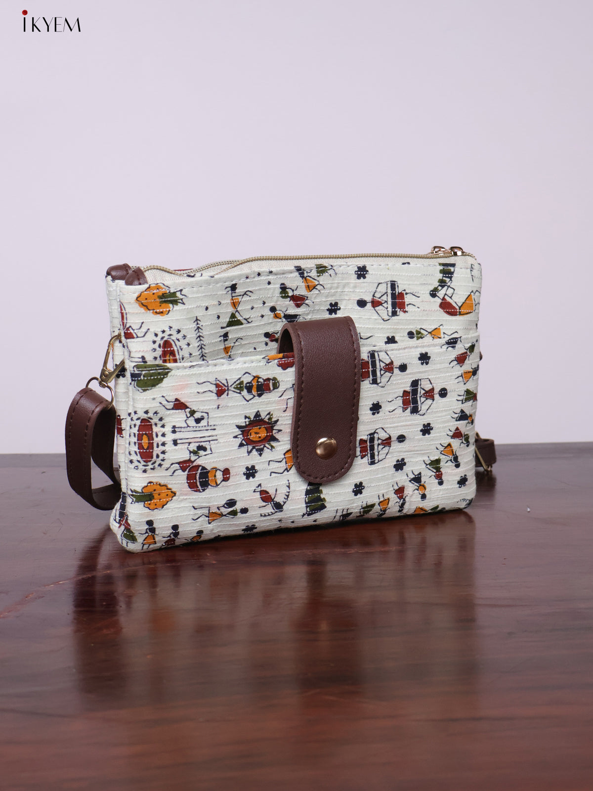 Cotton Printed Sling Bag - White - KL20121