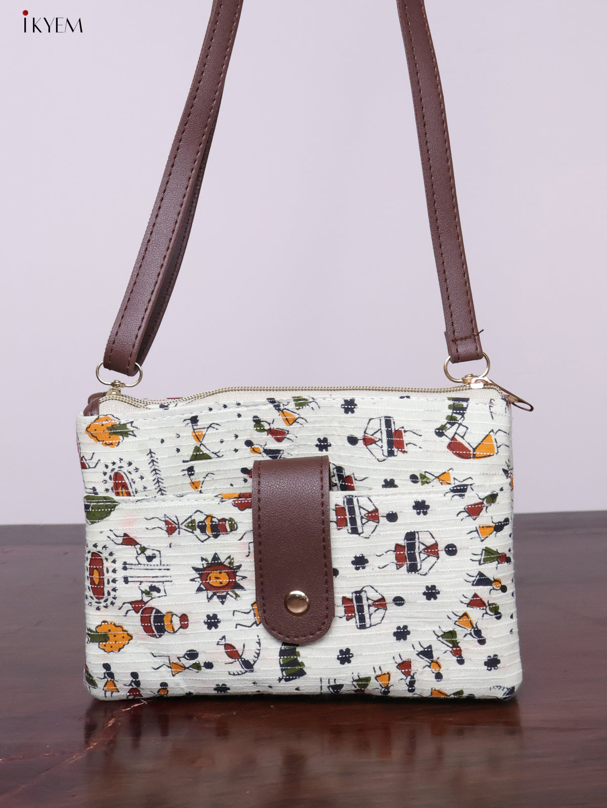 Cotton Printed Sling Bag - White - KL20121