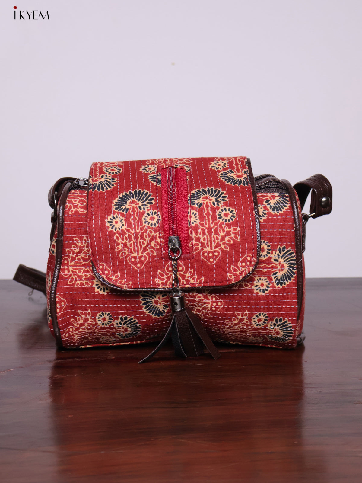 Cotton Printed Sling Bag - Floral Red - KL20141