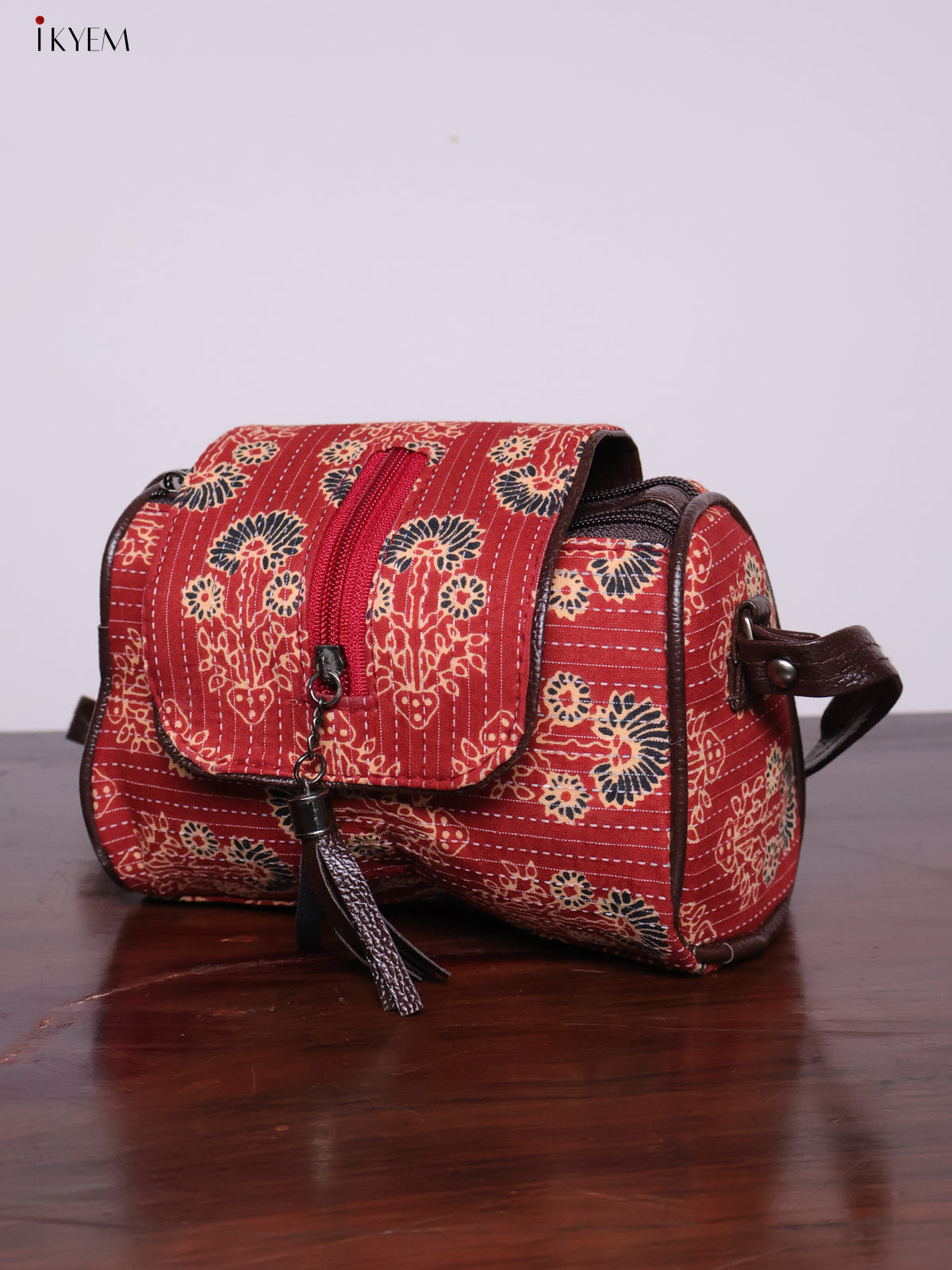 Cotton Printed Sling Bag - Floral Red - KL20141