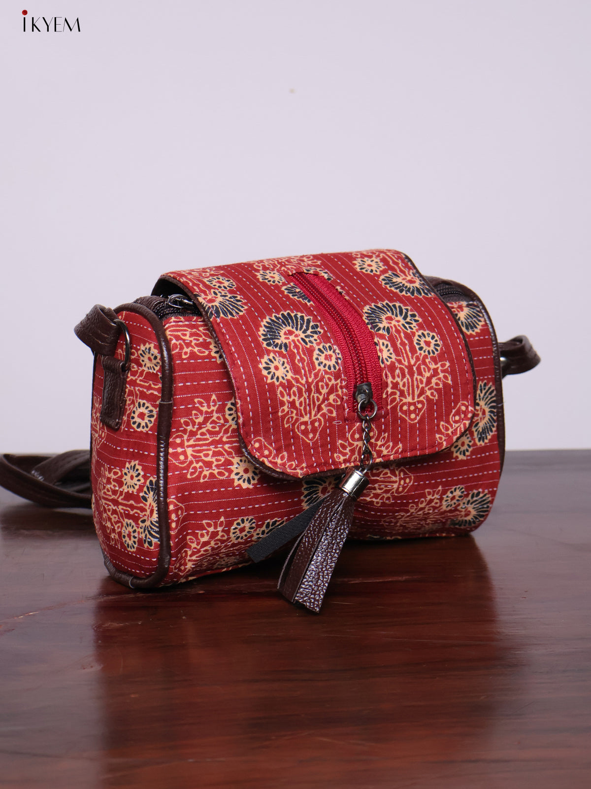 Cotton Printed Sling Bag - Floral Red - KL20141