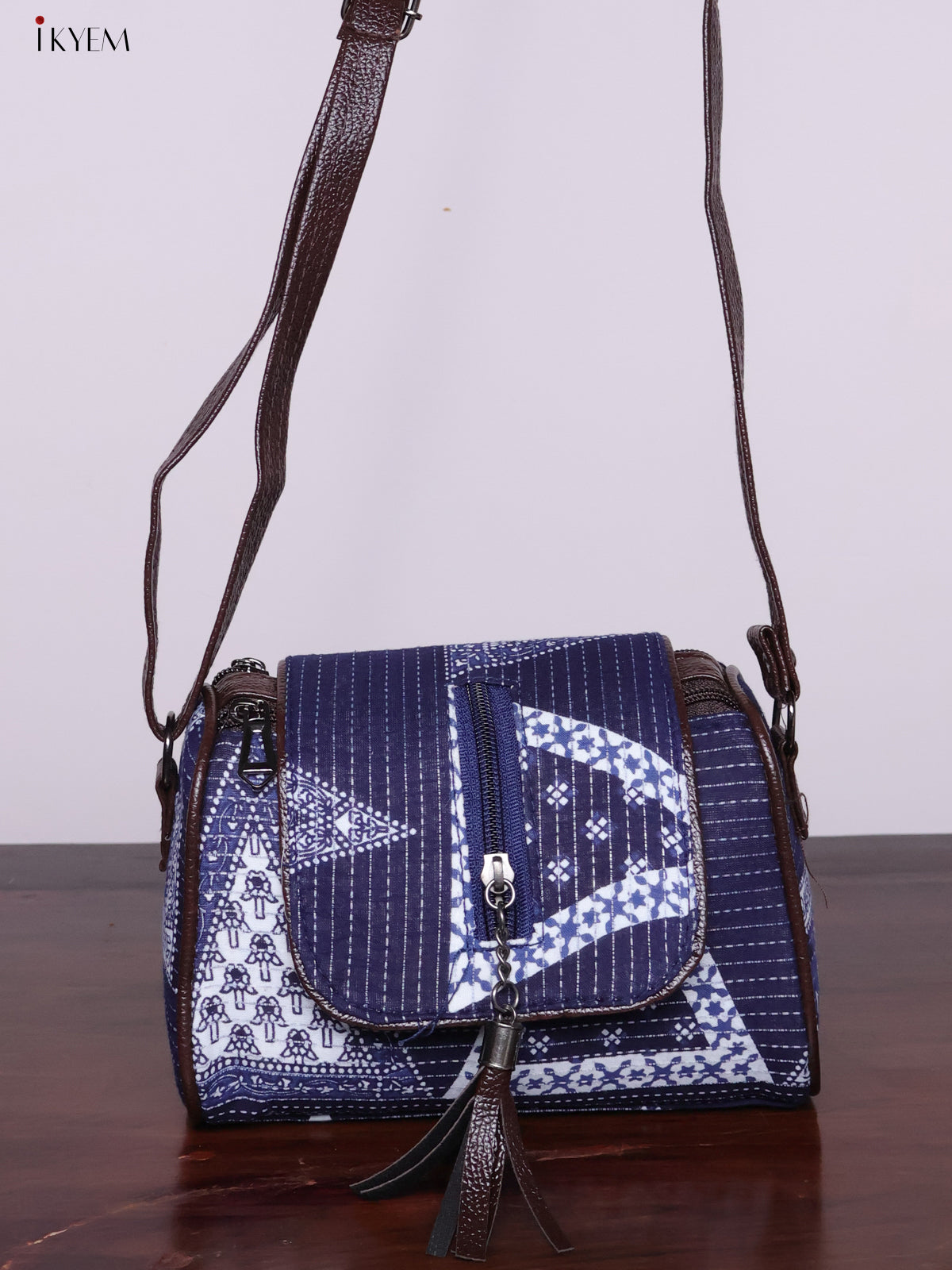 Cotton Printed Sling Bag - Floral Blue - KL20144