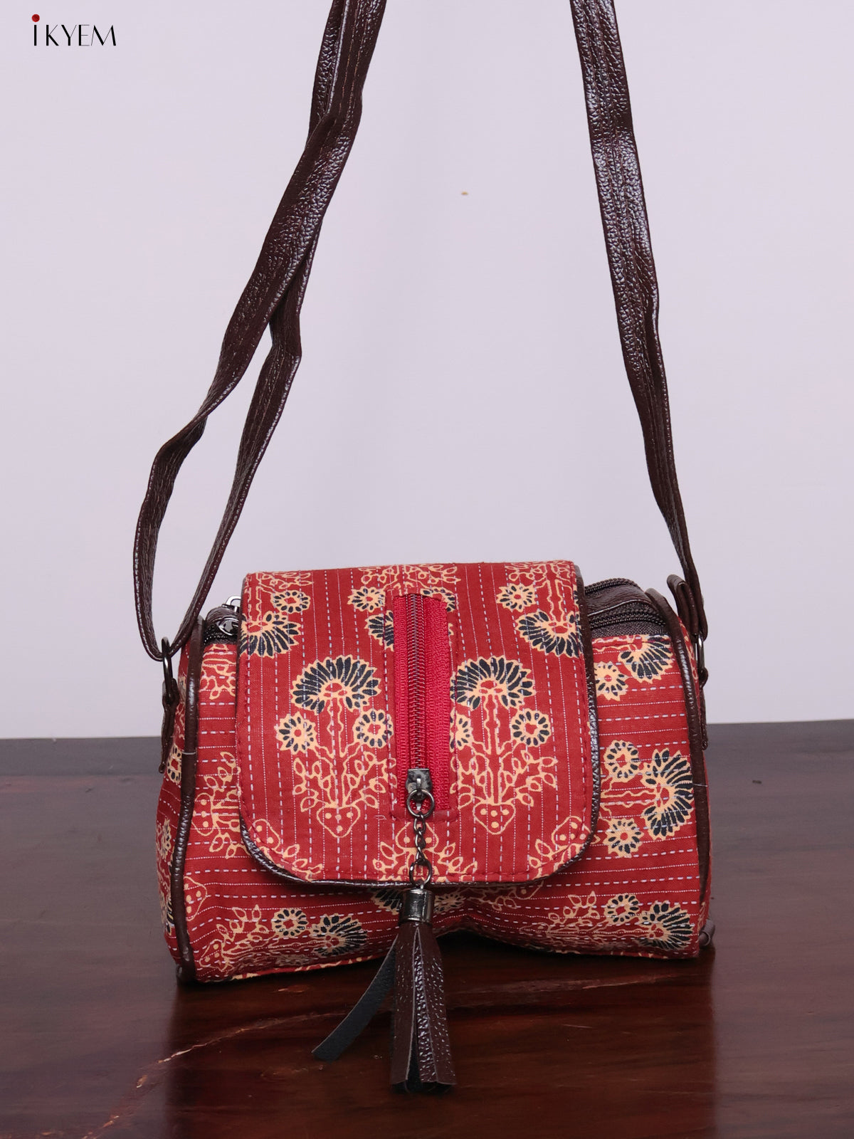 Cotton Printed Sling Bag - Floral Red - KL20141