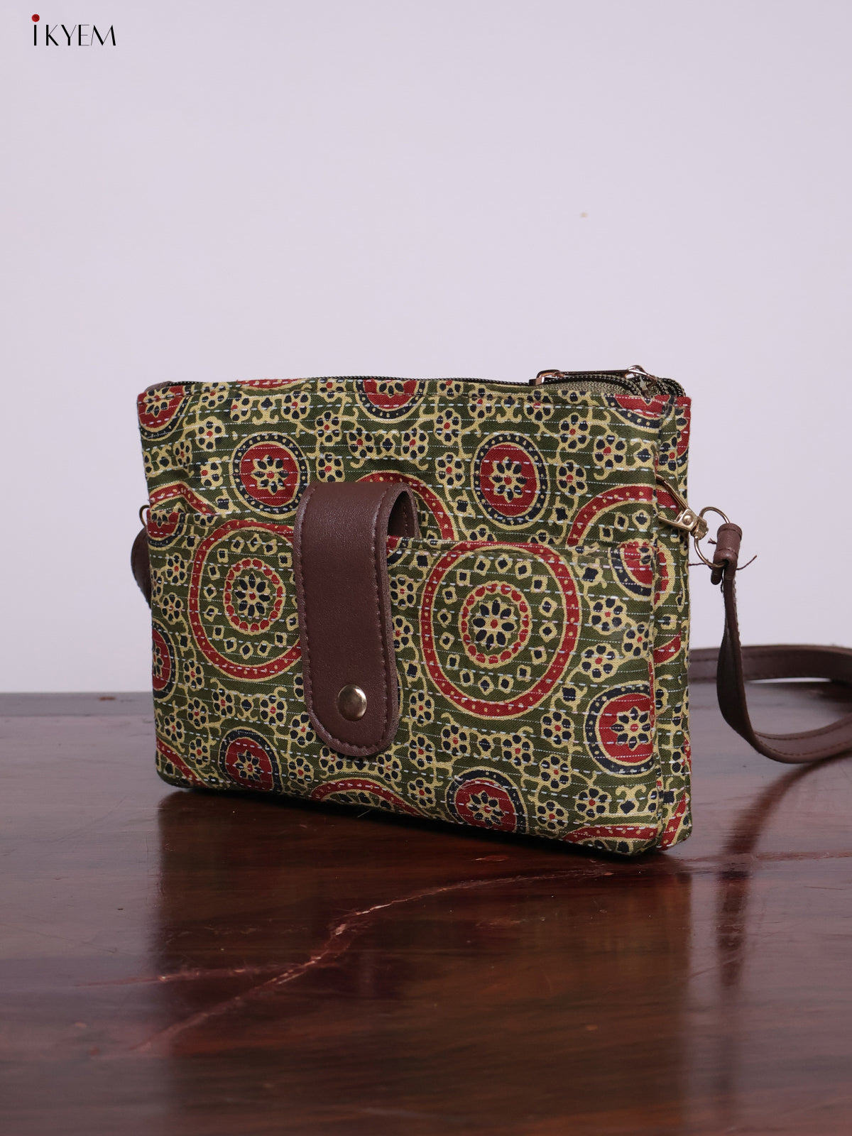 Cotton Printed Sling Bag - Green - KL20123