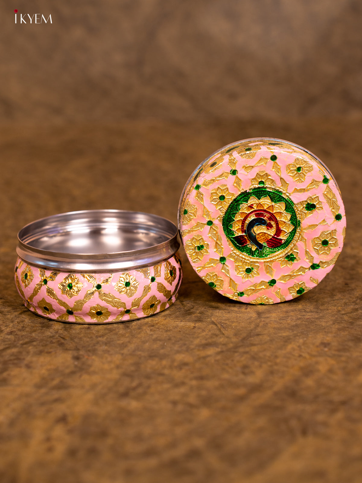 Meenakari Round Dabba - Pink - 4 inch - KA08111