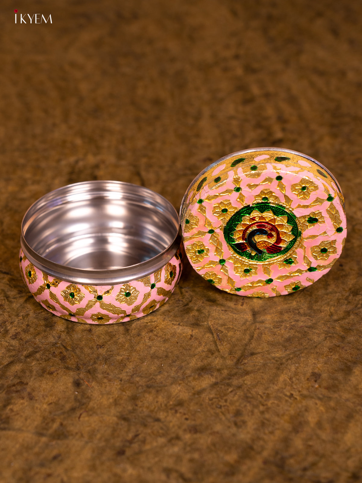 Meenakari Round Dabba - Pink - 4 inch - KA08111