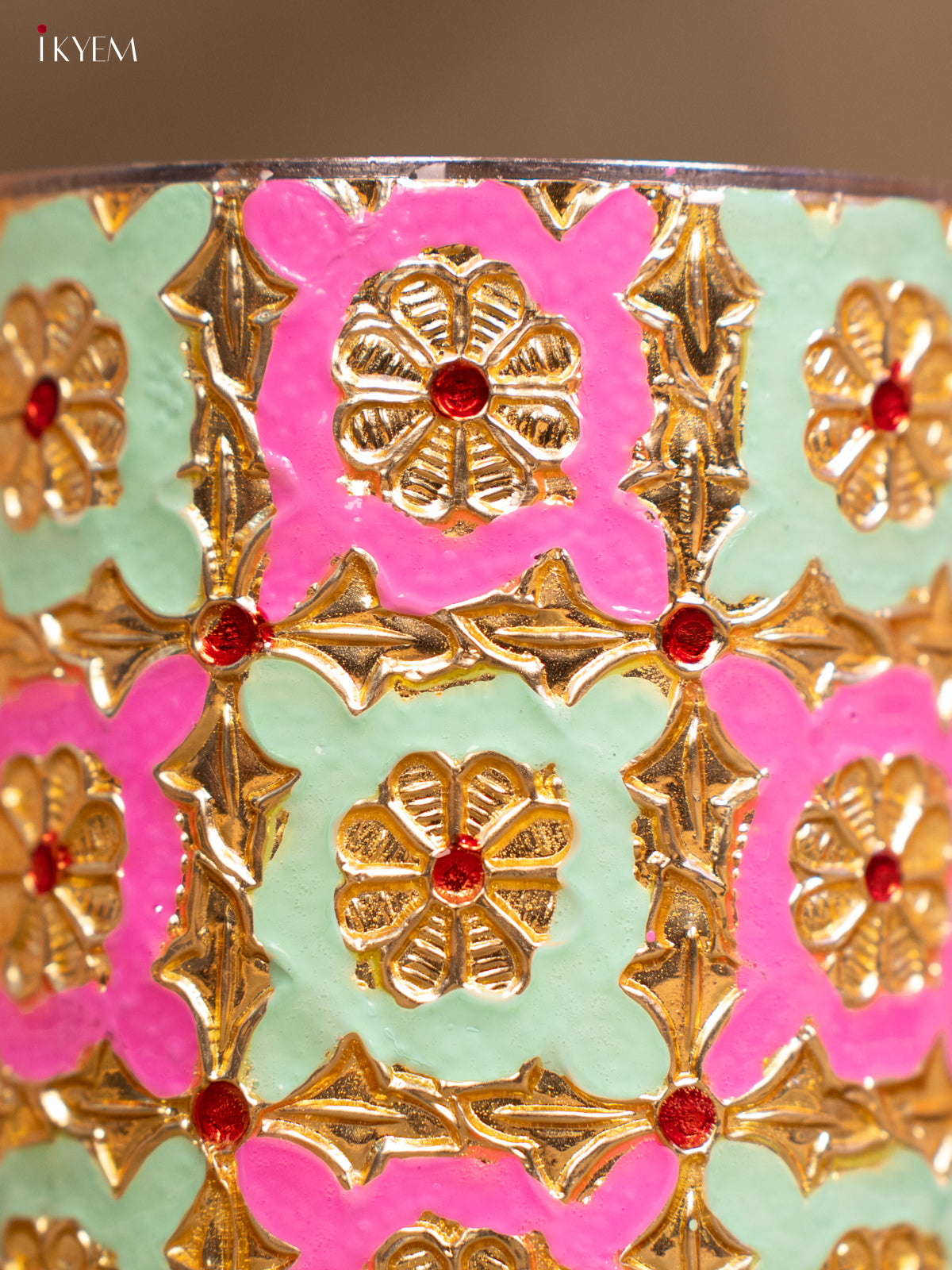 Meenakari Glass - Pink & Teal Green - KA08115