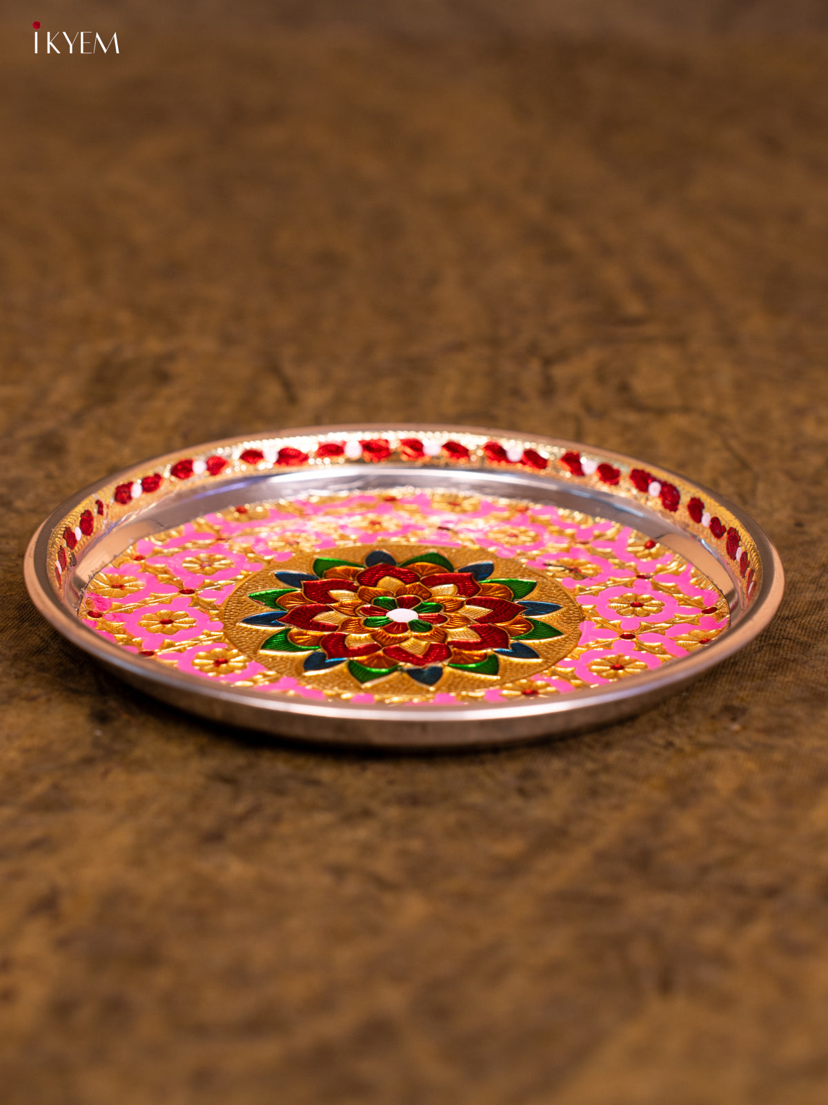 Meenakari Plate Round 1 Inch 7 Inch- Pink -KA08116