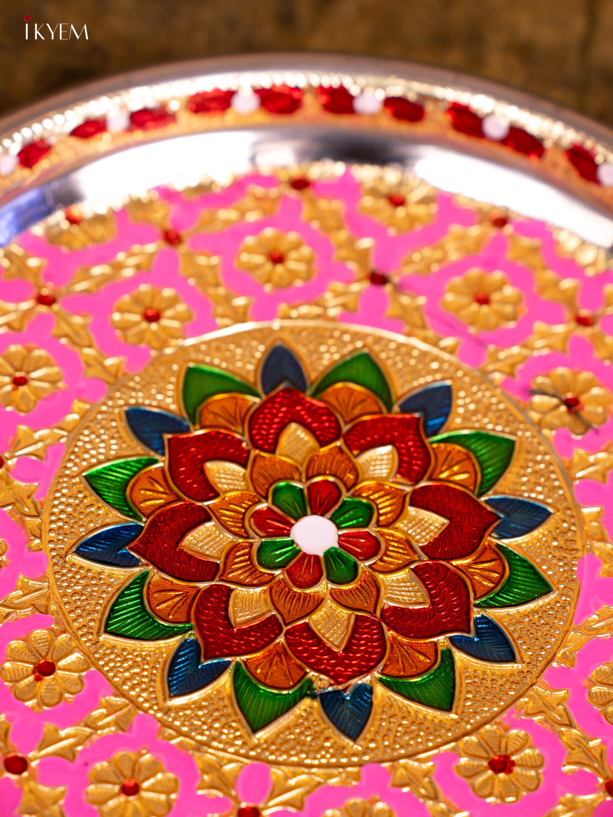 Meenakari Plate Round 1 Inch 7 Inch- Pink -KA08116