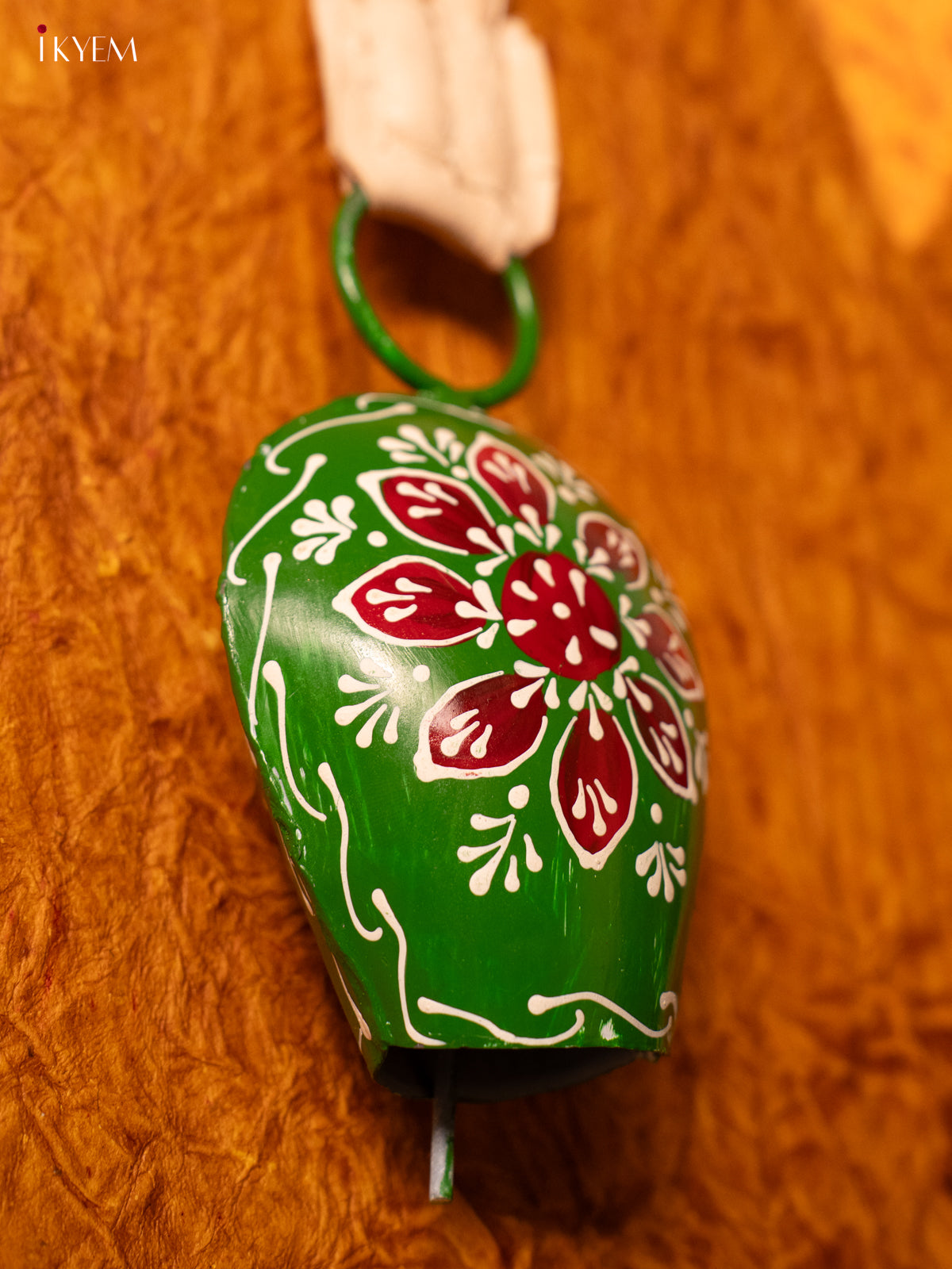 Hand Painted Cow Bell with Leather Handle - Small - Parrot Green - KA11111