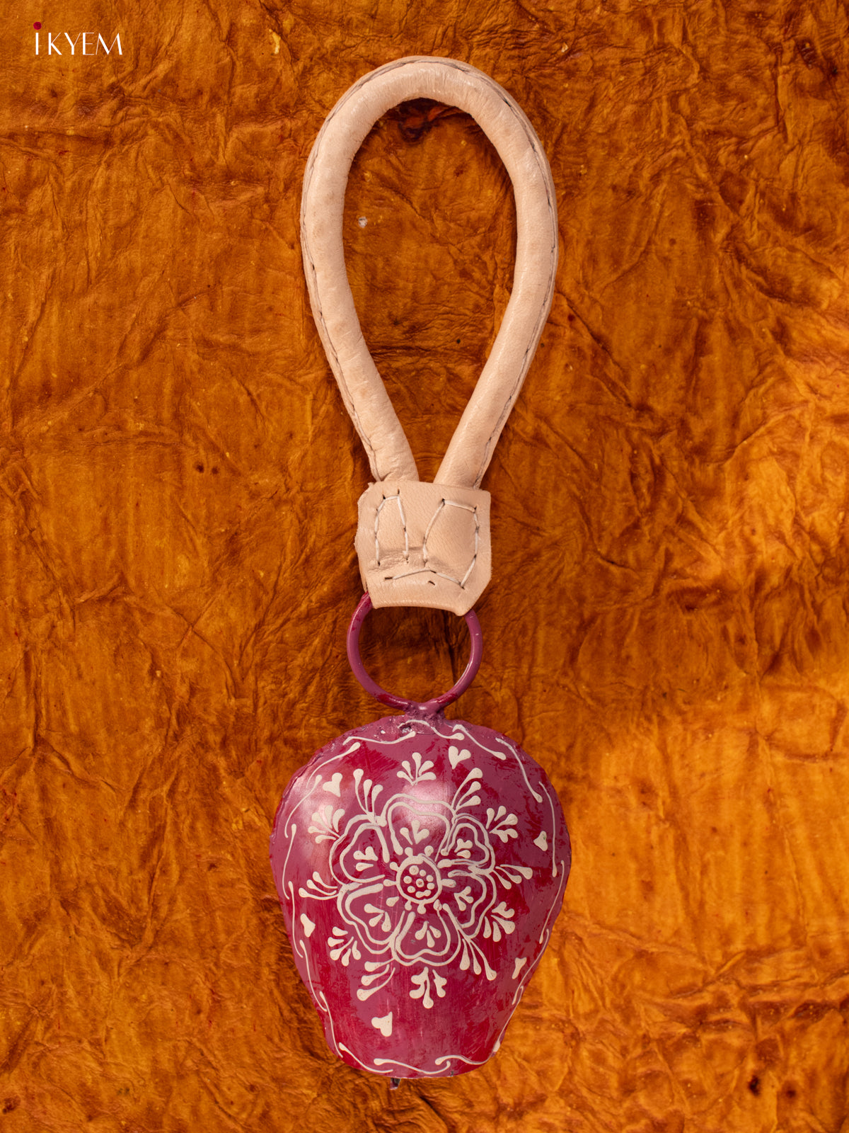 Hand Painted Cow Bell with Leather Handle - Small - Violet - KA11113