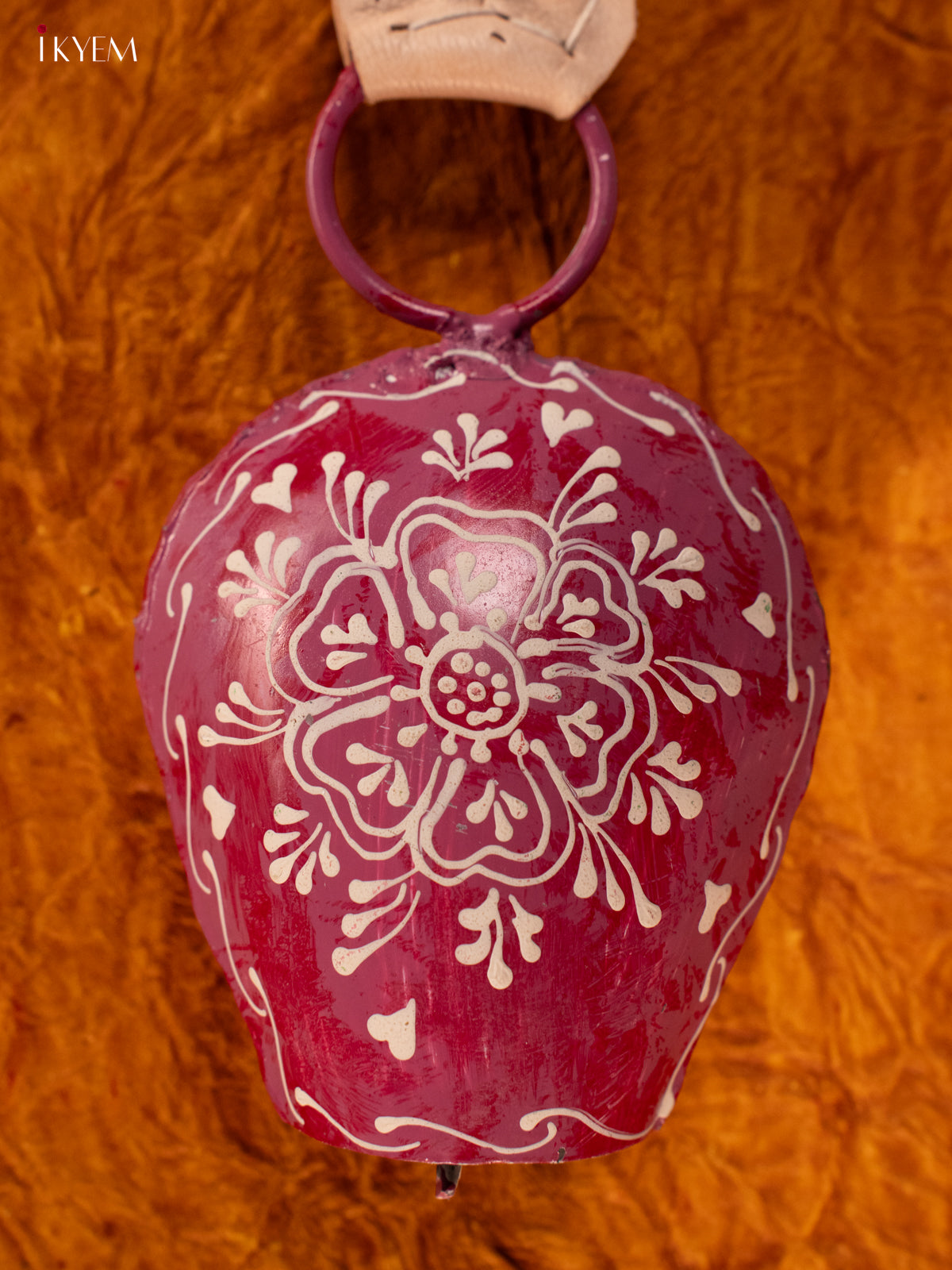 Hand Painted Cow Bell with Leather Handle - Small - Violet - KA11113