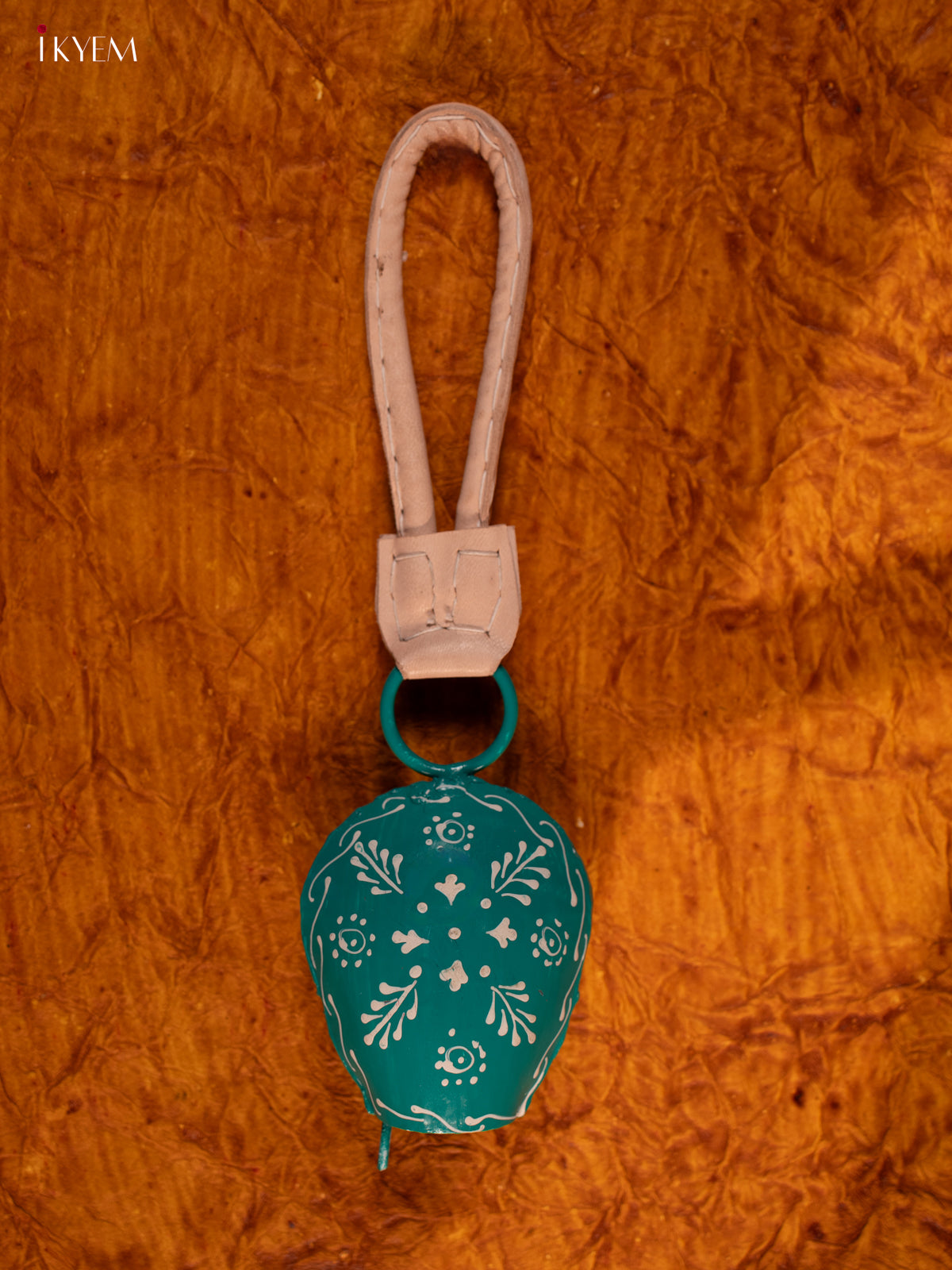 Hand Painted Cow Bell with Leather Handle - Small - Mint Green - KA11123