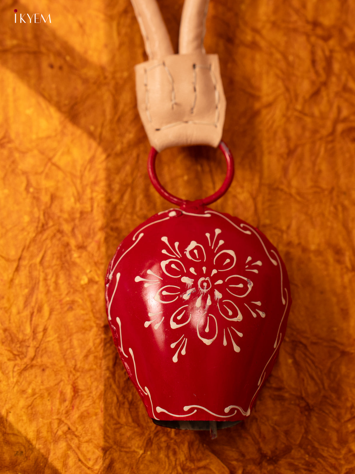 Hand Painted Cow Bell with Leather Handle - Small - Red - KA11128