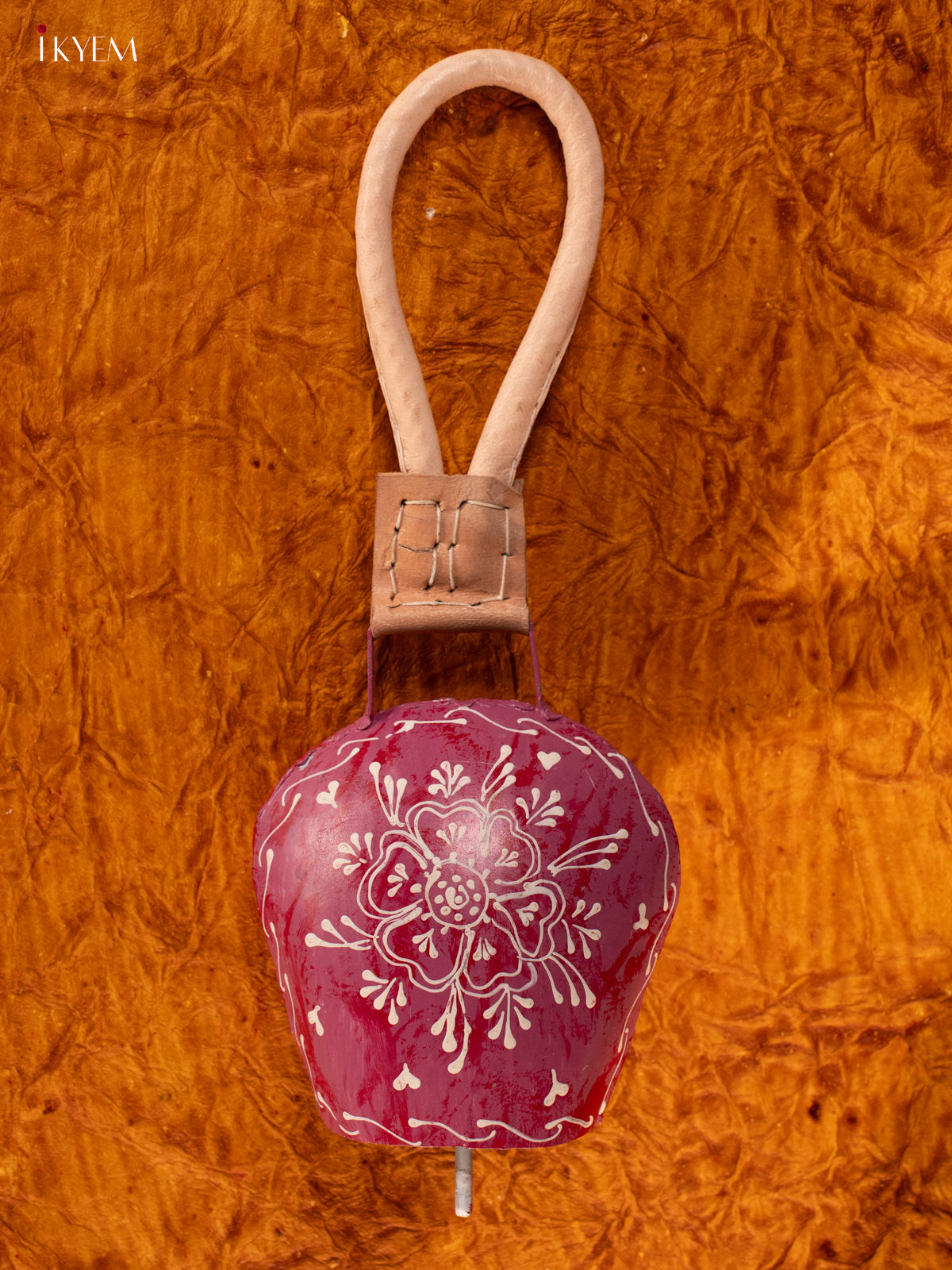 Hand Painted Cow Bell with Leather Handle - Medium - Violet - KA11132