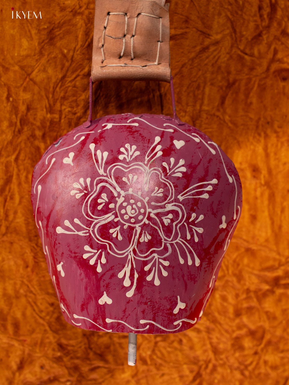 Hand Painted Cow Bell with Leather Handle - Medium - Violet - KA11132