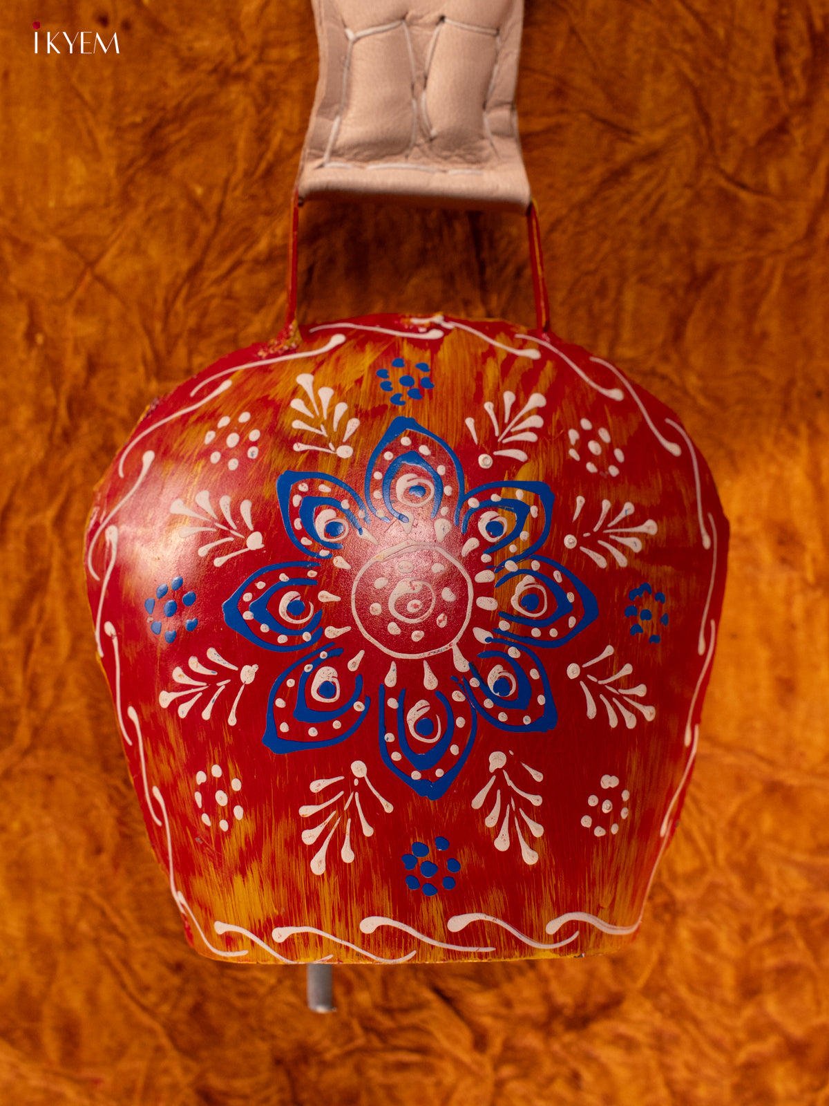 Hand Painted Cow Bell with Leather Handle - Medium - Multicolour - KA11140