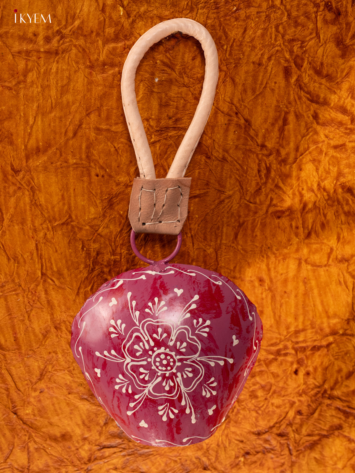 Hand Painted Cow Bell with Leather Handle - Big - Violet - KA11144