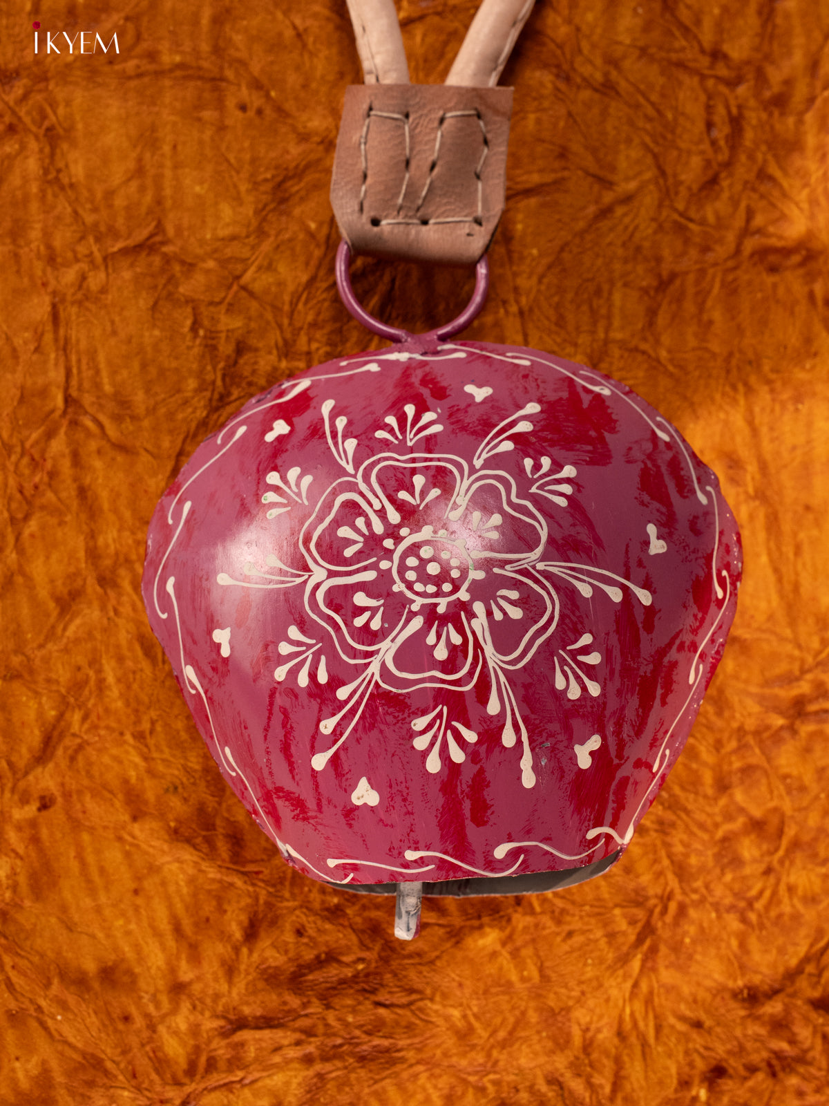 Hand Painted Cow Bell with Leather Handle - Big - Violet - KA11144