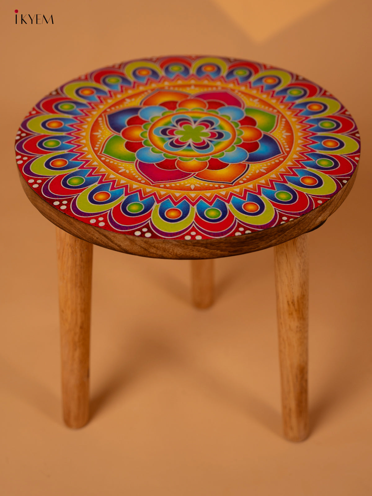 Wooden Centre Stool with Digital Printed Seater - Mandala Art - KA11159