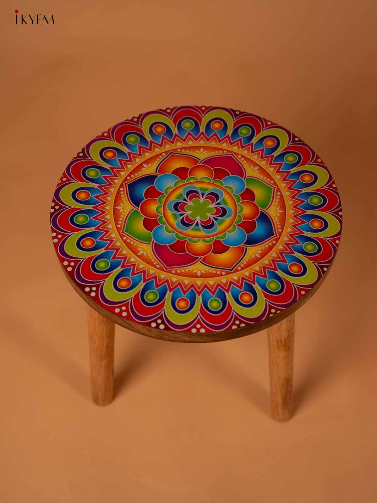 Wooden Centre Stool with Digital Printed Seater - Mandala Art - KA11159