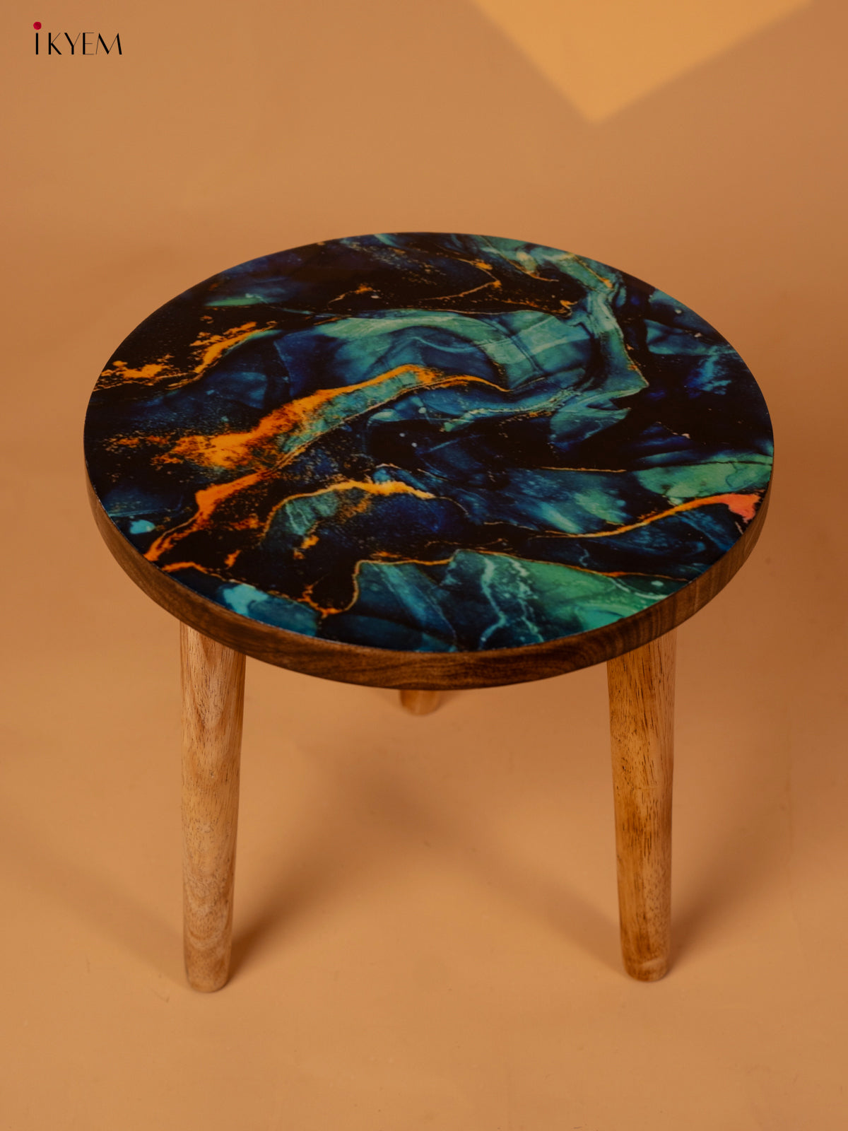 Wooden Centre Stool with Digital Printed Seater - Abstract - KA11160