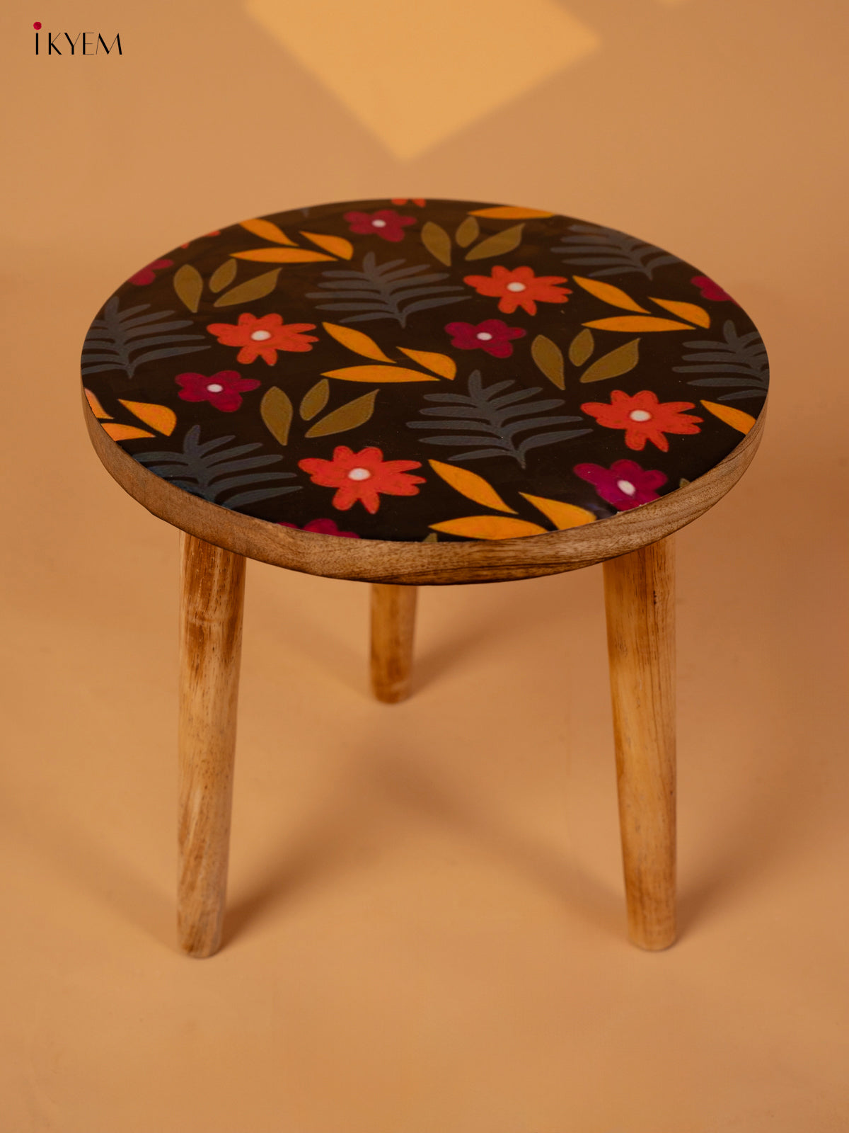 Wooden Centre Stool with Digital Printed Seater - Floral - KA11161