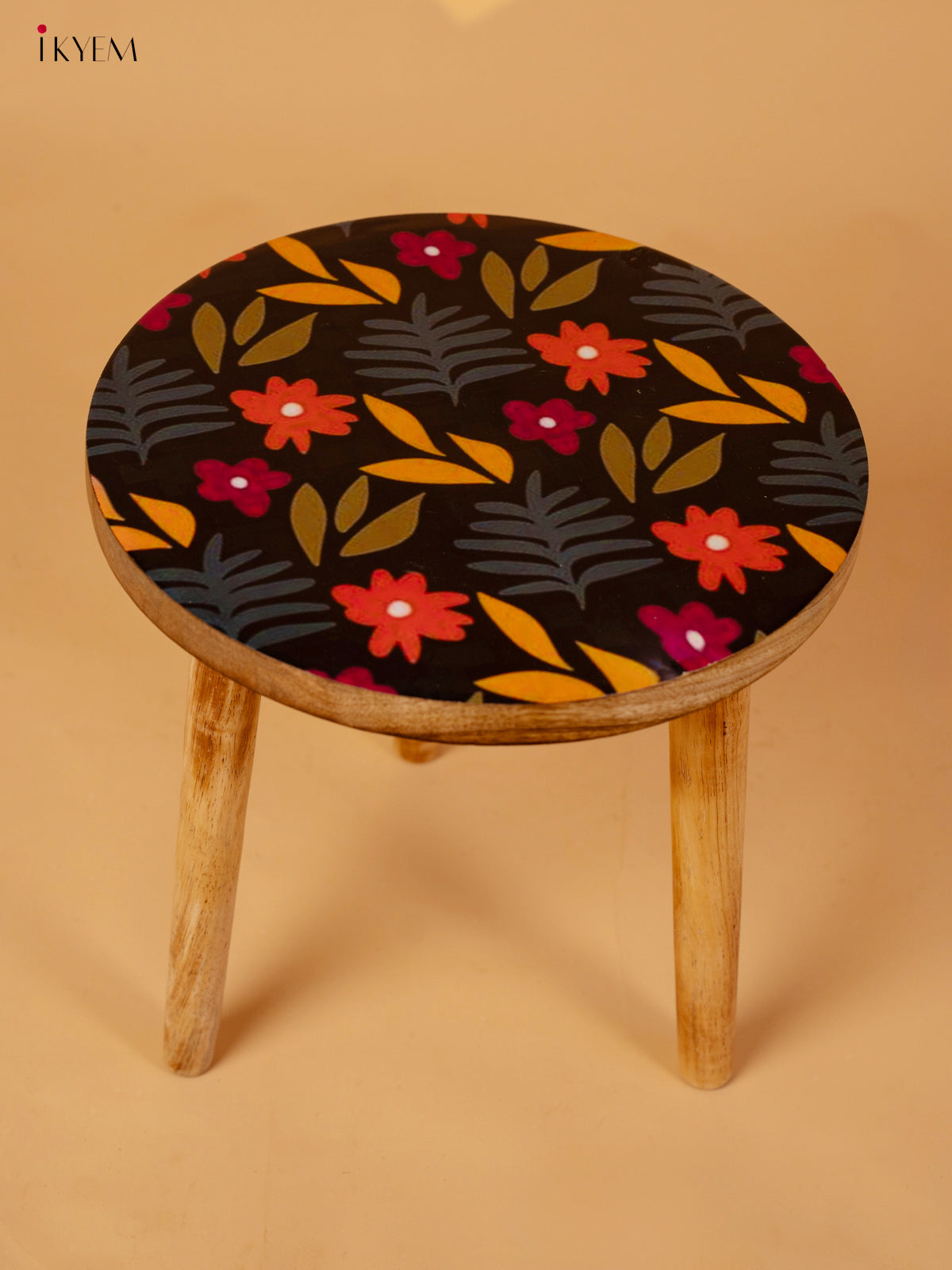 Wooden Centre Stool with Digital Printed Seater - Floral - KA11161