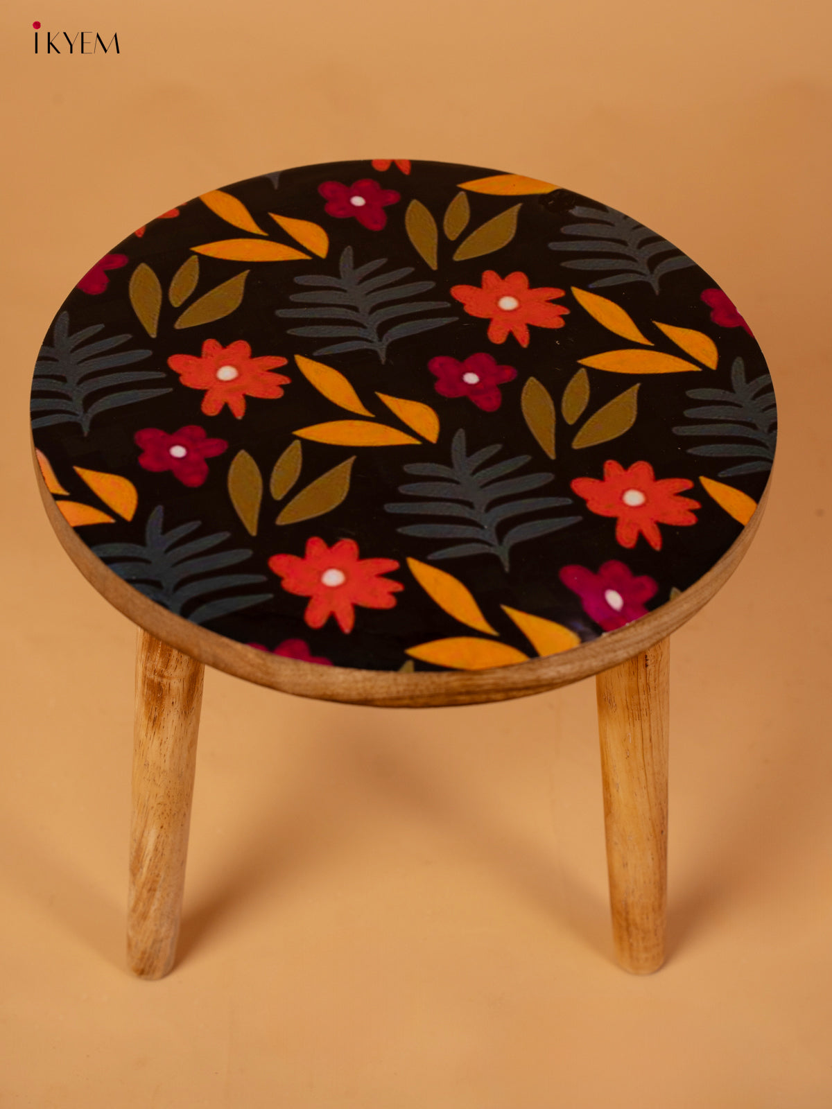 Wooden Centre Stool with Digital Printed Seater - Floral - KA11161