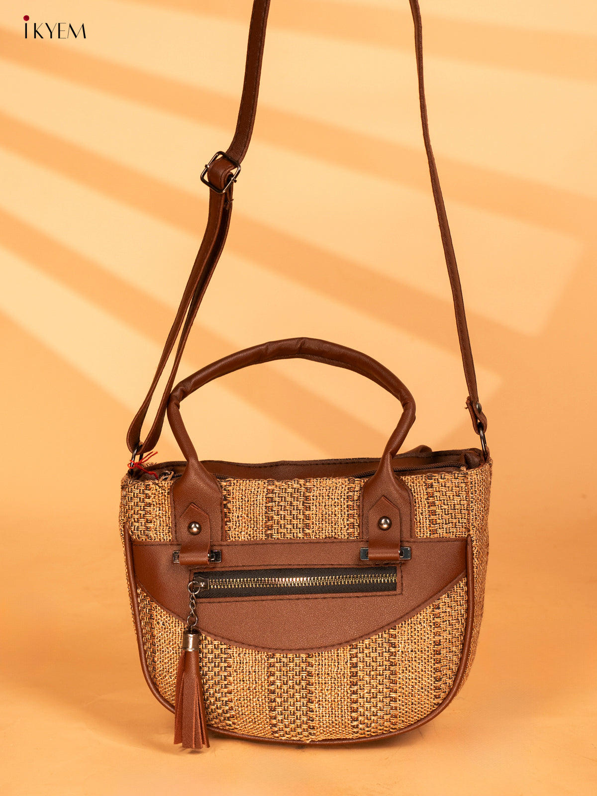 Printed Jute Sling Bag - Brown - KA18123