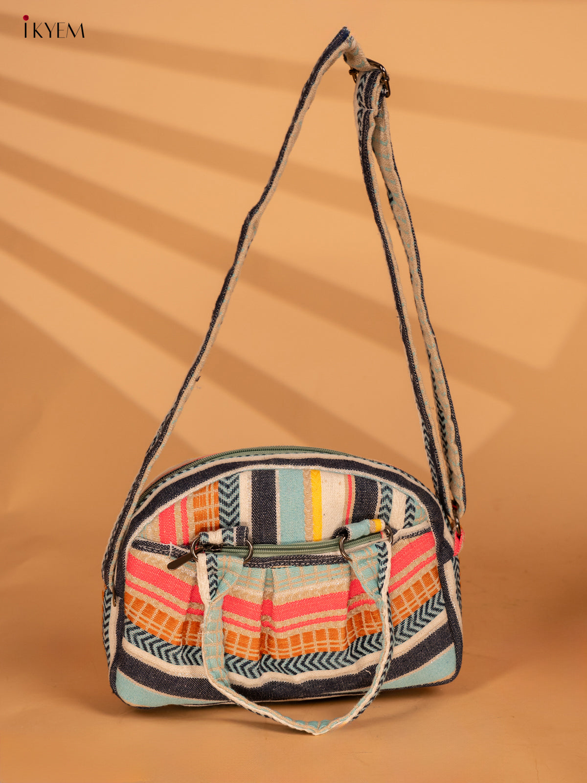 Printed Crushed Jute Sling Bag - Multicolour - KA18128